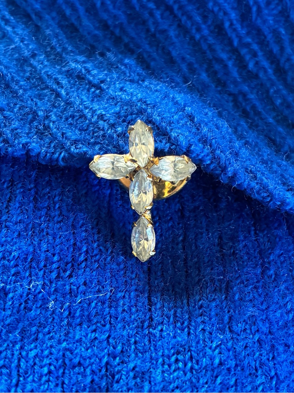 Gemstone Cross Gold Tone Vintage Lapel Pin